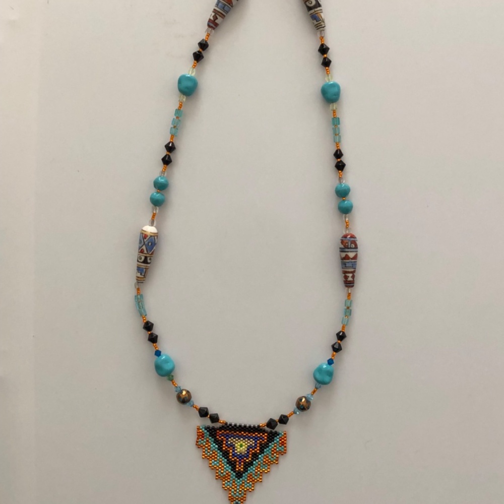 Turquoise Necklace Arizona Bead 13” Handmade Magnetic Closure Sunset Desert